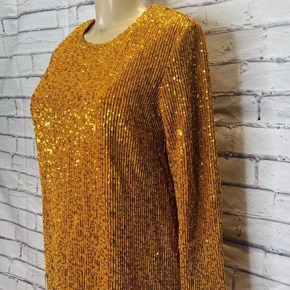 Stine Goya Women's Gold Sequin Straight Mini Odis Dress Size Medium - Picture 7 of 15
